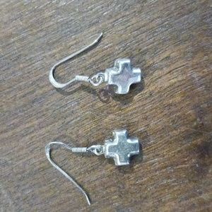 Sterling Silver Cross Shaped Dangle Pierced Earrings est1" from top of Hook